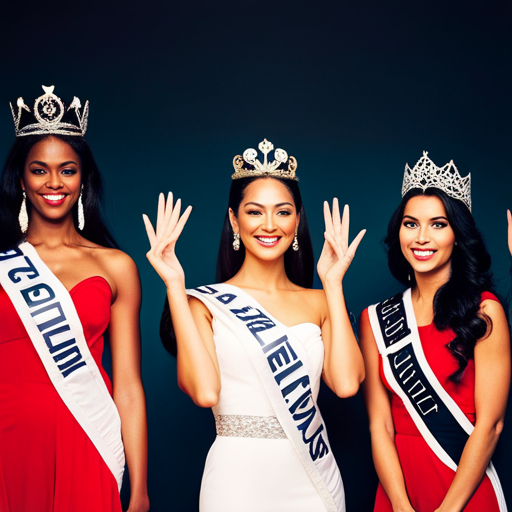 An image of a diverse group of famous beauty queens from different eras and cultures, showcasing their crowns, sashes, and confident smiles