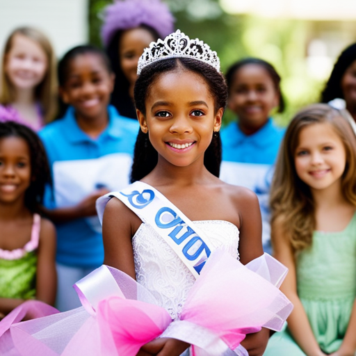 An image of a pageant winner visiting a local community center, engaging with children and families, and participating in a service project such as a food drive or park cleanup