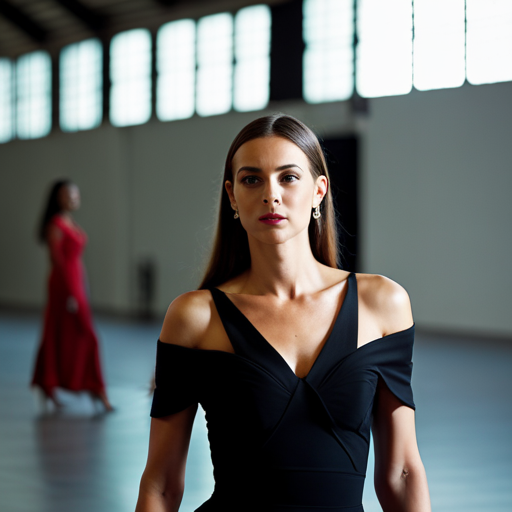An image showing a confident and poised pageant contestant walking gracefully in a straight line, chin up, shoulders back, and with a smooth, fluid stride